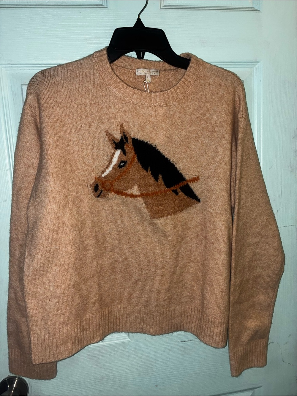 Simply Southern Beige Horse Intarsia Crewneck Sweater